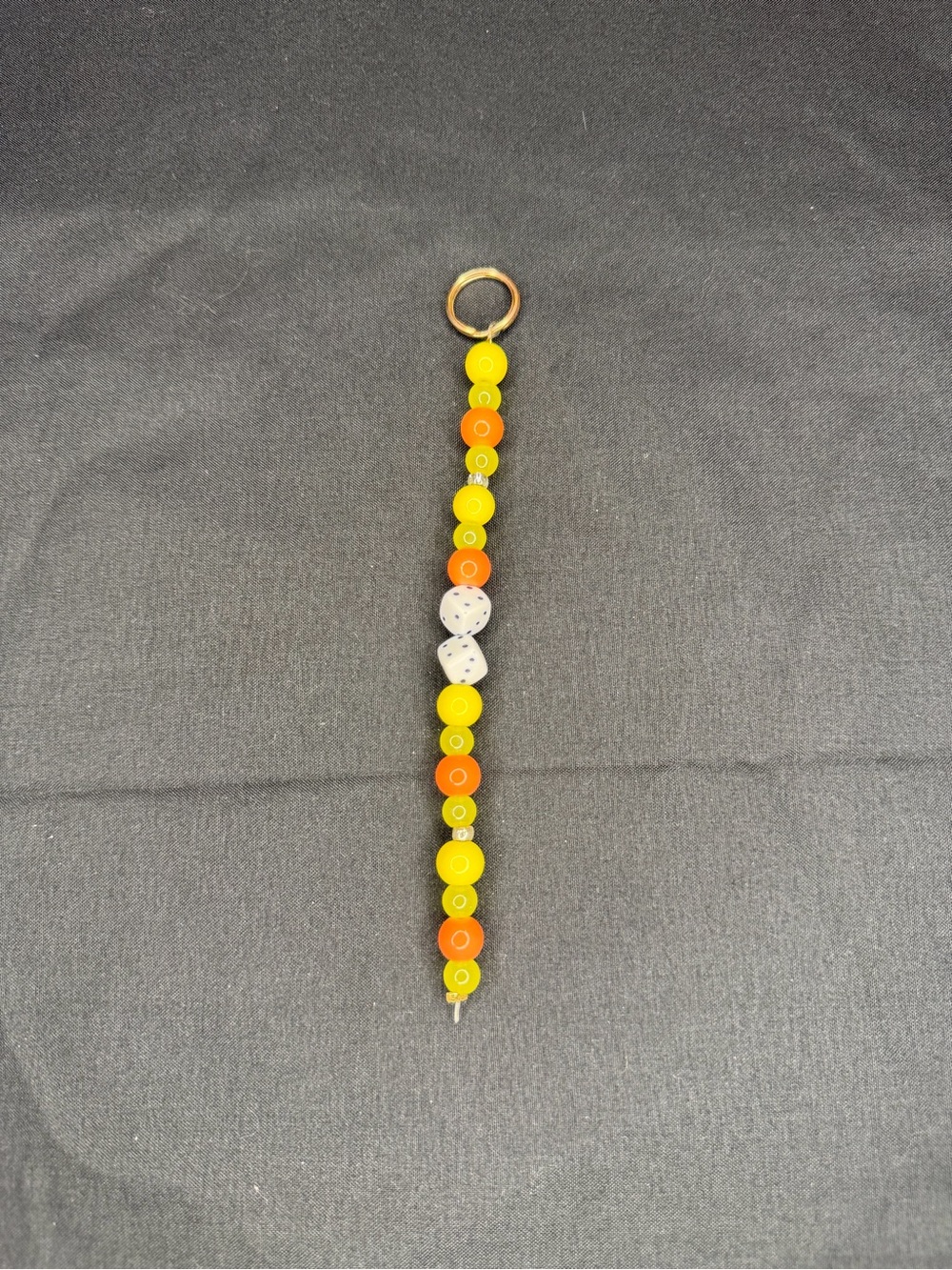 Beaded Keychain - Yellow & Orange with White Dice Accent